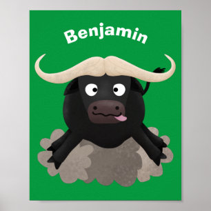 Funny stromend water buffalo cartoon poster