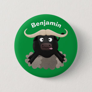 Funny stromend water buffalo cartoon ronde button 5,7 cm