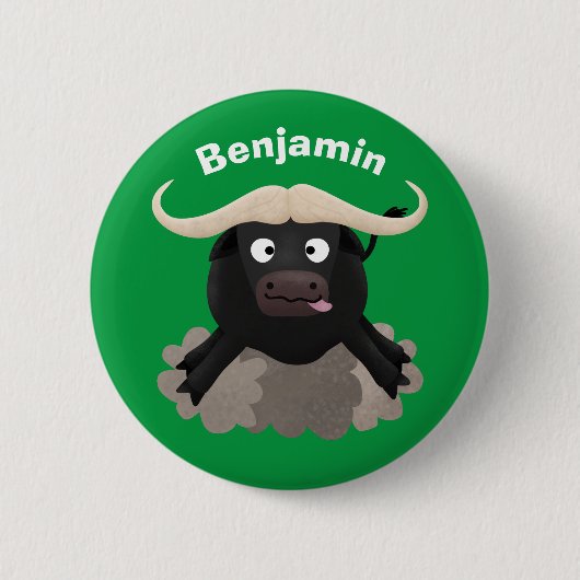 Funny stromend water buffalo cartoon ronde button 5,7 cm (Voorkant)