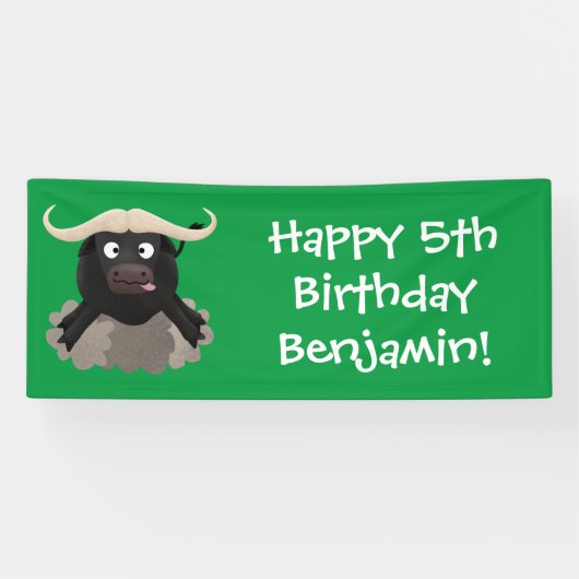 Funny stromend water buffalo cartoon spandoek (Horizontaal)