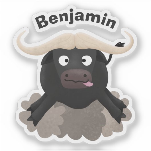 Funny stromend water buffalo cartoon sticker (Voorkant)