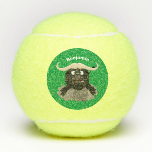 Funny stromend water buffalo cartoon tennisballen
