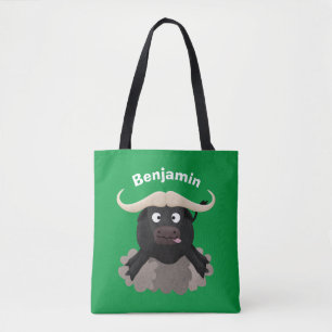 Funny stromend water buffalo cartoon tote bag