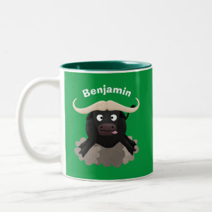 Funny stromend water buffalo cartoon tweekleurige koffiemok