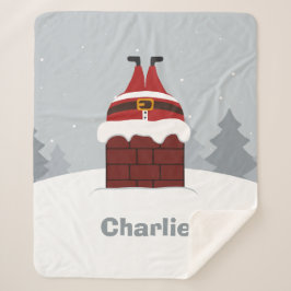 Funny Stuck Santa, aangepaste naam fleece blanket Sherpa Deken