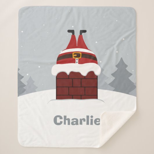 Funny Stuck Santa, aangepaste naam fleece blanket Sherpa Deken (Voorkant)