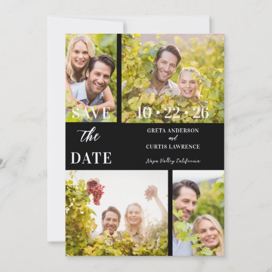 Funny & Stylish Unmatched 4 Multi Photos Wedding Save The Date (Voorkant)