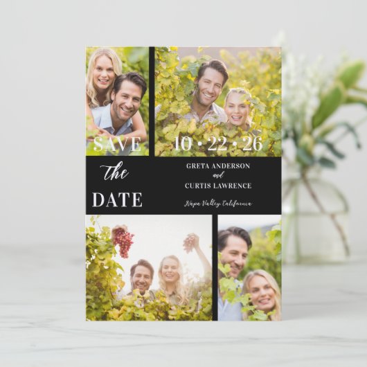 Funny & Stylish Unmatched 4 Multi Photos Wedding Save The Date (Staand voorkant)