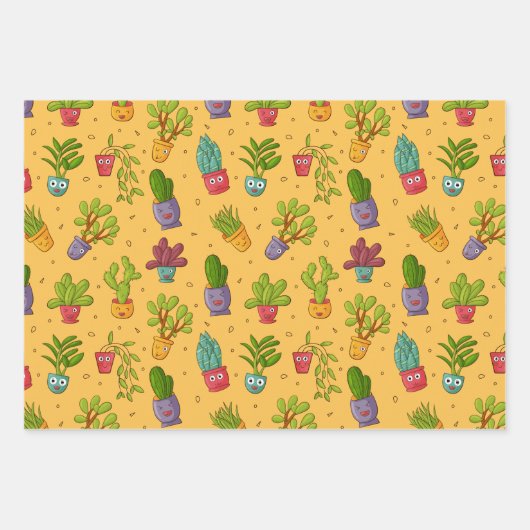 Funny Succulent Cactus Wrapping Paper Set (Voorkant 3)