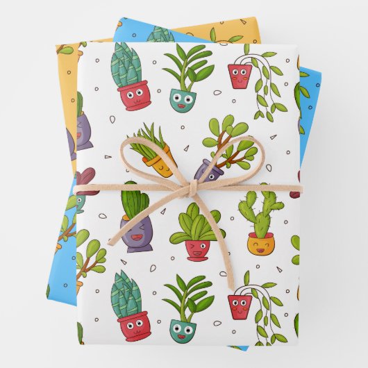 Funny Succulent Cactus Wrapping Paper Set (In situ)