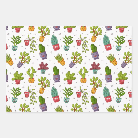 Funny Succulent Cactus Wrapping Paper Set (Voorkant)