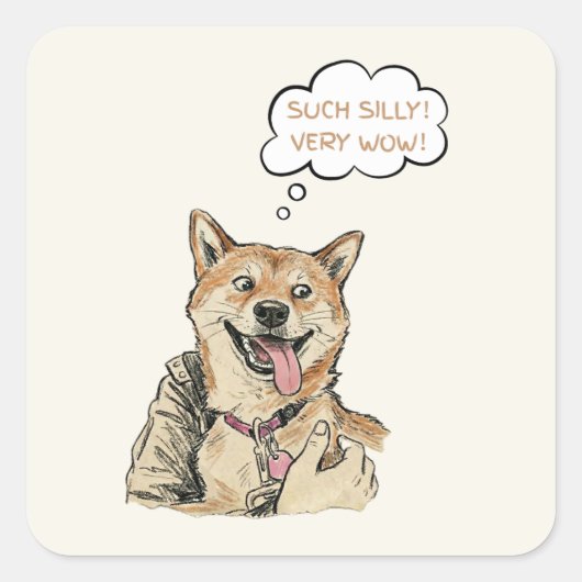 Funny "Such Silly Very Wow" Shiba Inu Doge MemeArt Vierkante Sticker (Voorkant)