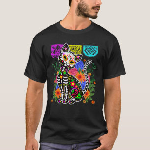 Funny Sugar Skull Calavera Kat Dia de Muertos Fees T-shirt
