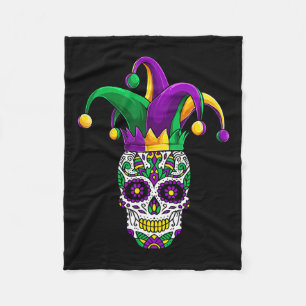 Funny Sugar Skull Mardi Gras Party Apparel Fleece Deken