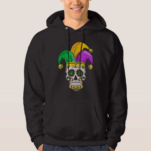 Funny Sugar Skull Mardi Gras Party Apparel Men Wom Hoodie (Voorkant)