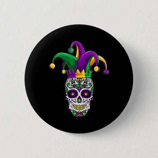 Funny Sugar Skull Mardi Gras Party Apparel Ronde Button 5,7 Cm (Voorkant)