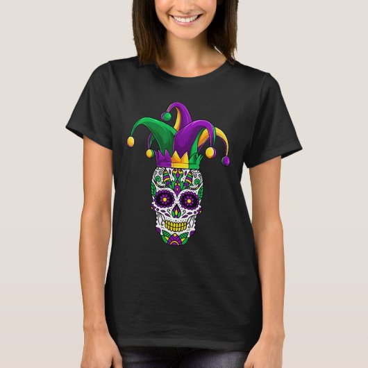 Funny Sugar Skull Mardi Gras Party Apparel T-shirt (Voorkant)