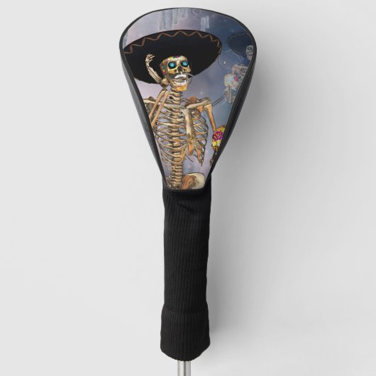 Funny sugar skull met maxicaans pet golfheadcover (Voorkant)