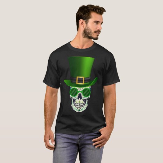 Funny Sugar Skull Saint Patricks Day of Dead T-shirt (Voorkant volledig)