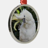 Funny Sulfur-Crested Cockatau Parrot Bird Waves Metalen Ornament (Rechts)