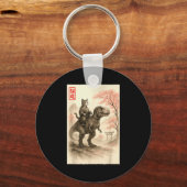 Funny Sumi-e Kawaii Cat Riding Dinosaur Japanese A Sleutelhanger (Voorkant)