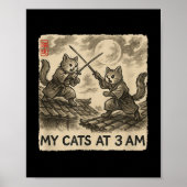 Funny Sumi-e Kawaii Ink Painting Japanese My Cats  Poster (Voorkant)