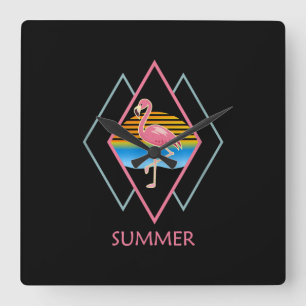 Funny Summer Flamingo   Cute Flamingo Lover Vierkante Klok