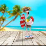 Funny Summer Party Flamingo Staand Fotobeeldje<br><div class="desc">Foto van een schattig,  grappig feestdier,  deze flamingo is gekleed op het strand en draag van zijn hoofd naar zijn teenslippers. Hij draagt een rietje pet,  zonnebrillen,  tanktop,  korte broek en teenslippers,  en draagt zijn surf- en poolfloat. Hij zal je elke zomer laten glimlachen.</div>