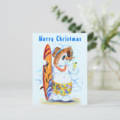 Funny Summer Snowman Surfer Drinken Fresh Cocktail Briefkaart (Staand voorkant)