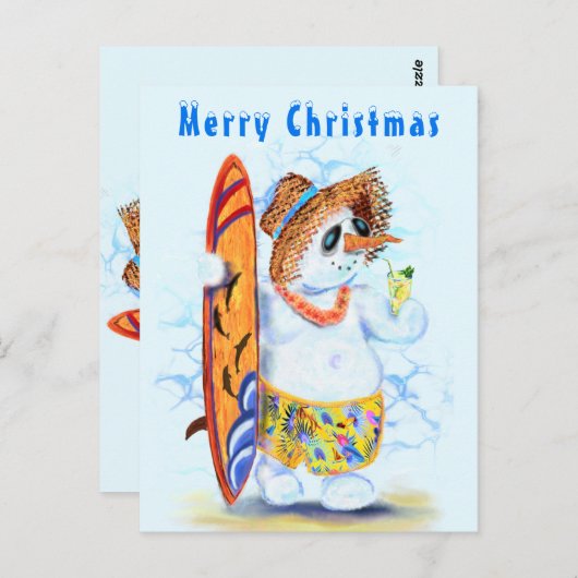 Funny Summer Snowman Surfer Drinken Fresh Cocktail Briefkaart (Voorkant / Achterkant)