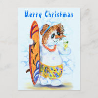Funny Summer Snowman Surfer Drinken Fresh Cocktail