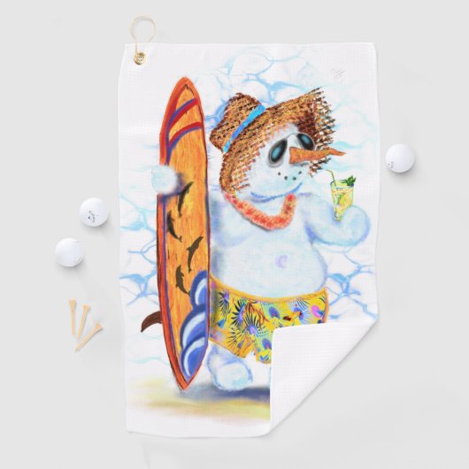 Funny Summer Snowman Surfer Drinken Fresh Cocktail Golfhanddoek (Insitu)