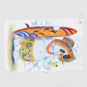 Funny Summer Snowman Surfer Drinken Fresh Cocktail Golfhanddoek (Horizontaal)