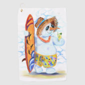 Funny Summer Snowman Surfer Drinken Fresh Cocktail Golfhanddoek (Voorkant)
