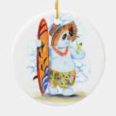 Funny Summer Snowman Surfer Drinken Fresh Cocktail Keramisch Ornament (Achterkant)