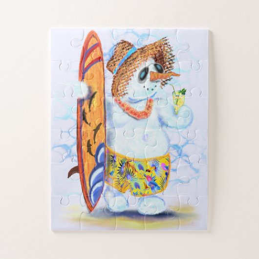Funny Summer Snowman Surfer Drinken Fresh - Fun Legpuzzel (Verticaal)