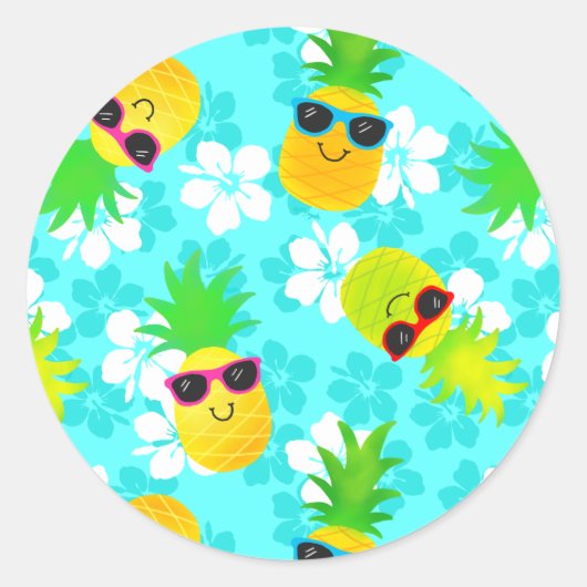 Funny Summer Tropical Pineapples Ronde Sticker (Voorkant)