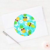 Funny Summer Tropical Pineapples Ronde Sticker (Envelop)