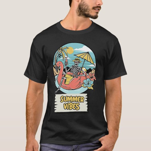 Funny Summer Vibes Hawaii Skeleton Holiday Beach S T-shirt (Voorkant)