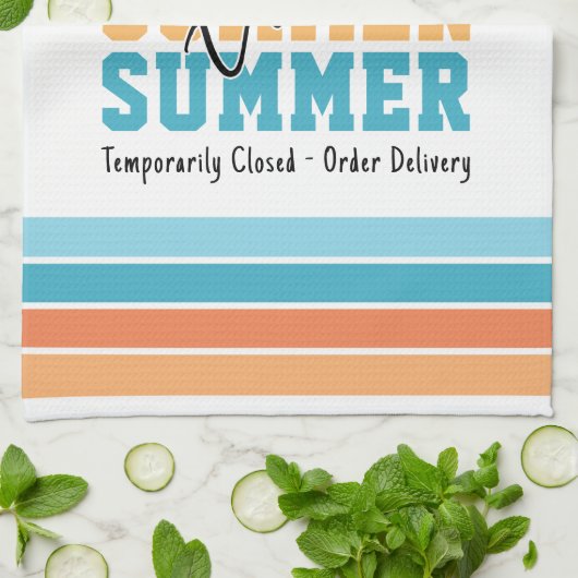 Funny Summer Vibes Tropical Stripes Customizable Theedoek (Gevouwen)
