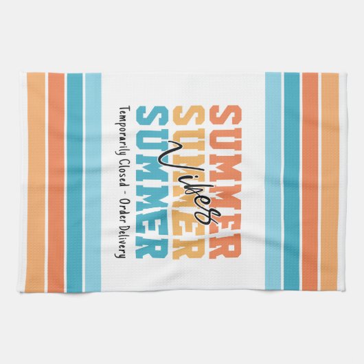 Funny Summer Vibes Tropical Stripes Customizable Theedoek (Horizontaal)