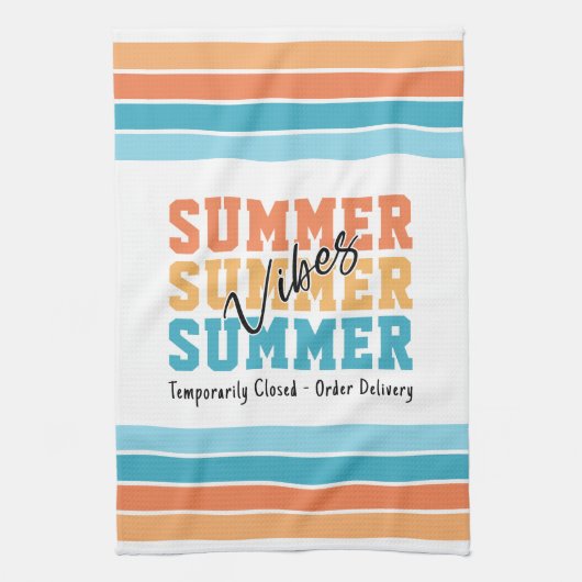 Funny Summer Vibes Tropical Stripes Customizable Theedoek (Verticaal)