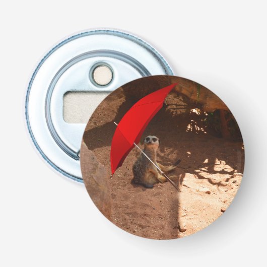 Funny Sun Smart Meerkat onder Umbrella, Button Flesopener (Voorkant)