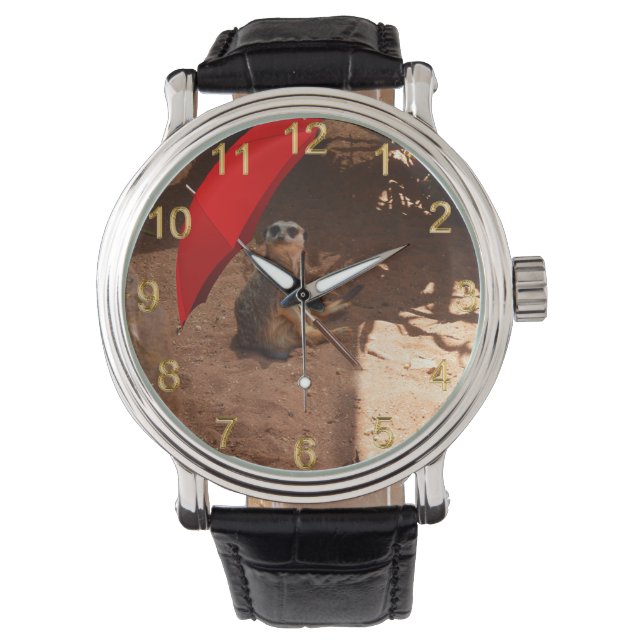 Funny Sun Smart Meerkat onder Umbrella, Horloge (Voorkant)