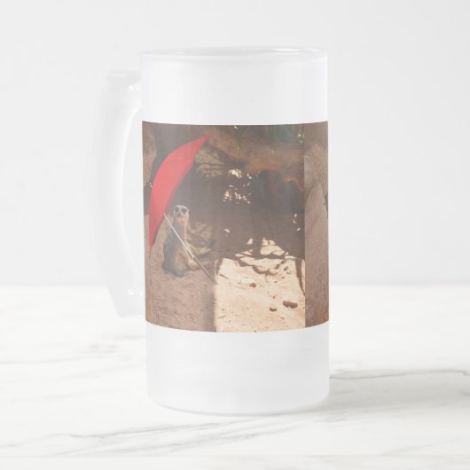 Funny Sun Smart Meerkat onder Umbrella, Matglas Bierpul (Voorkant links)