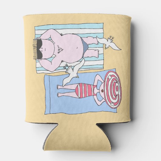 Funny Sunbathers in Beach Hand Drawn Art Blikjeskoeler (Achterkant)