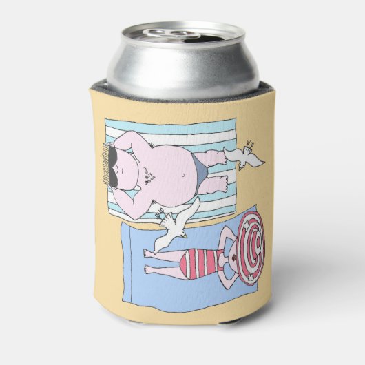 Funny Sunbathers in Beach Hand Drawn Art Blikjeskoeler (Blikje Achterkant)