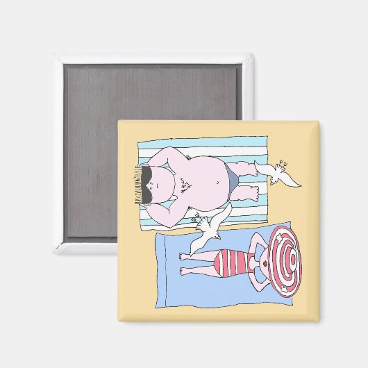 Funny Sunbathers in Beach Hand Drawn Art Magneet (Voorkant / Achterkant)