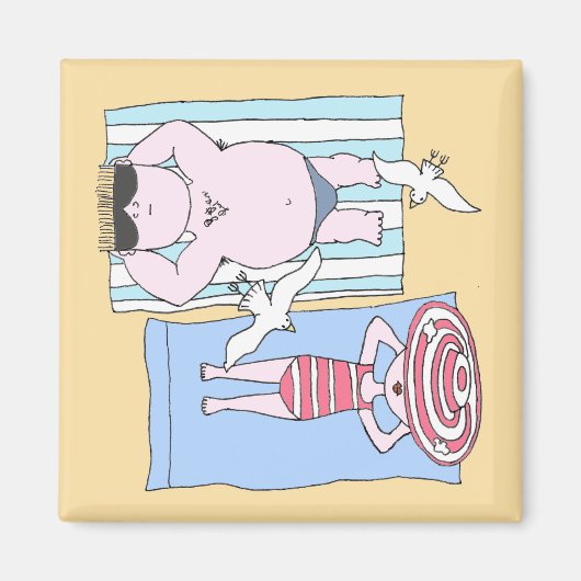 Funny Sunbathers in Beach Hand Drawn Art Magneet (Voorkant)