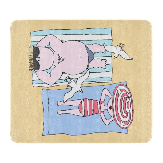 Funny Sunbathers in Beach Hand Drawn Art Snijplank (Voorkant)